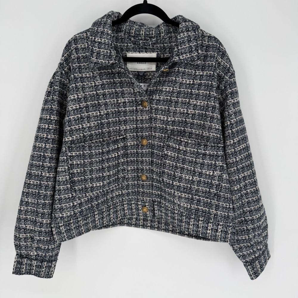 AMERICAN EAGLE TWEED UTILITY JACKET CROPPED BLUE XL NWT OFFICE CORPORATE CHIC